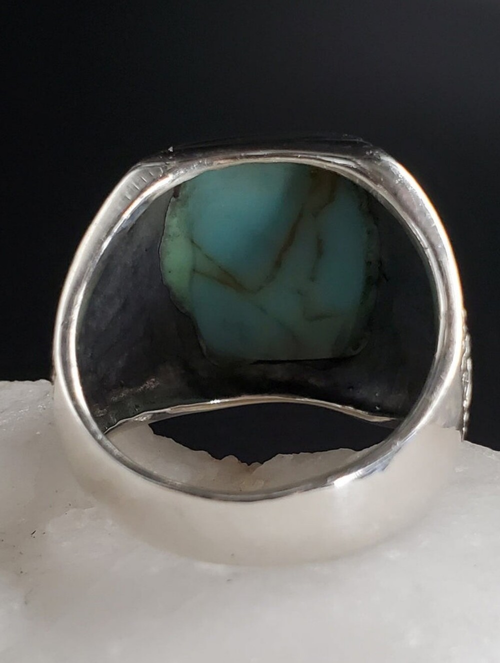 Sterling Silver 925 Men's Ring Size 10.2 Geniine American Turquoise Stone - Picture 4 of 9
